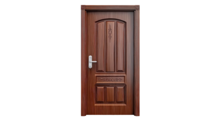 Elegant wooden door with detailed carvings and modern handle, perfect for interior design projects and home renovation ideas