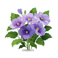 Purple flowers arrangement with green leaves illustration on black background spring floral decorative element delicate floral design