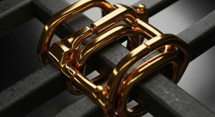 Intricate Golden Chain Links Securing Industrial Metal Bars