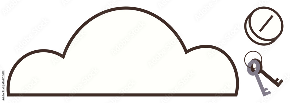 Poster cloud outline with a key inserted in a circular lock. ideal for data protection, cloud computing, pa