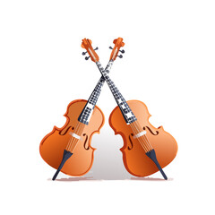 Fototapeta premium Two cellos crossed on black background, classical music, musical instruments, orchestra, symphony, gradient shading, illustration.