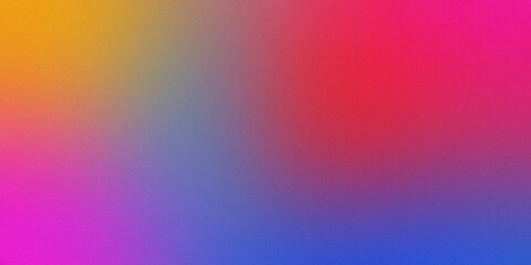 Retro summer gradient background with red yellow blue pink glowing grainy texture, abstract wave banner design