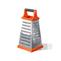 Orange and silver grater on black background kitchen utensil icon. Illustration