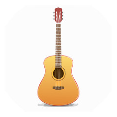Obraz premium Acoustic guitar illustration with orange coloring on a white background.