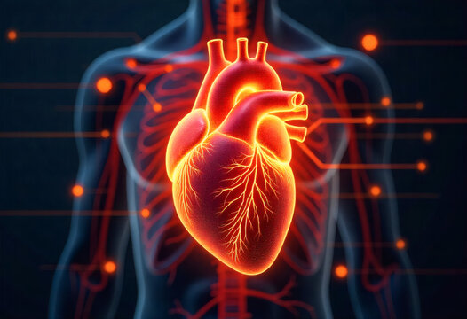 Illuminated Human Heart And Circulatory System - Powered by Adobe