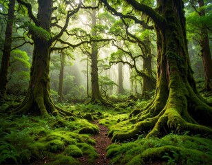 Fototapeta premium Lush, misty forest path