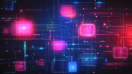 Abstract digital network with glowing nodes and connections.