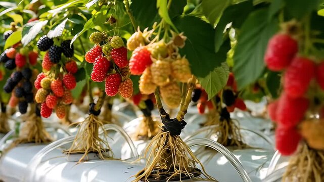hydroponic berry plants growing farm production