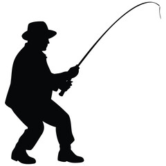 Obraz premium Fisherman with fishing rod silhouette.