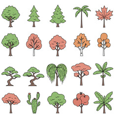 Fototapeta premium Collection of various tree illustrations in different shapes and colors.