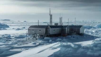 Fototapeta premium Arctic research station on icy landscape