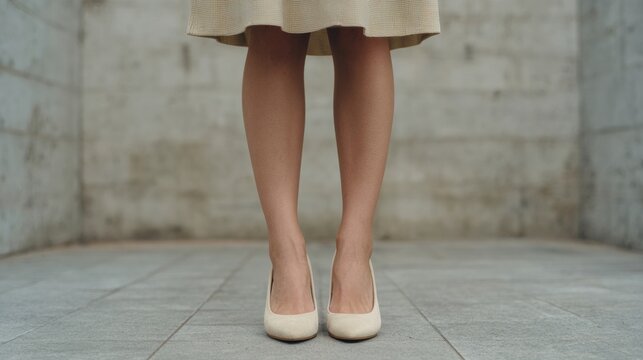 Legs poised in beige elegance, a moment of quiet strength evoking Tanabata whispers and Etruscan chic intrigue