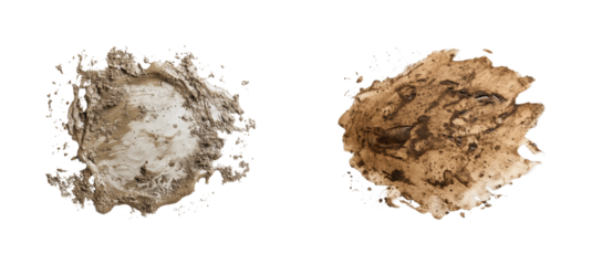 Mud texture samples neutral, isolated on transparent background, png set