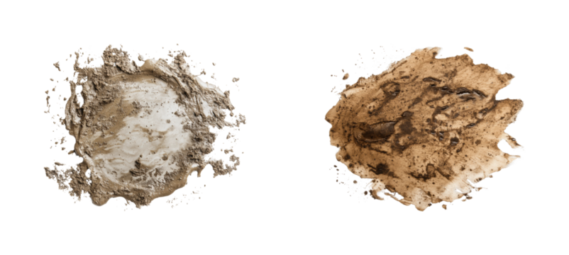 Mud texture samples neutral, isolated on transparent background, png set