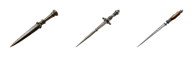 Crafting unique knives artisan workshop product showcase, isolated on transparent background, png set