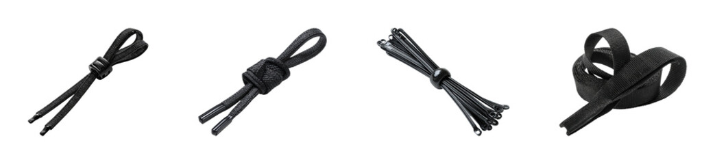 Lacing techniques for footwear workshop tutorial, isolated on transparent background, png set