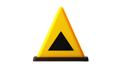 Bright yellow warning triangle sign isolated on white background
