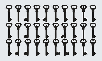 Black Key Icons Pattern on Light Gray Background keys lock