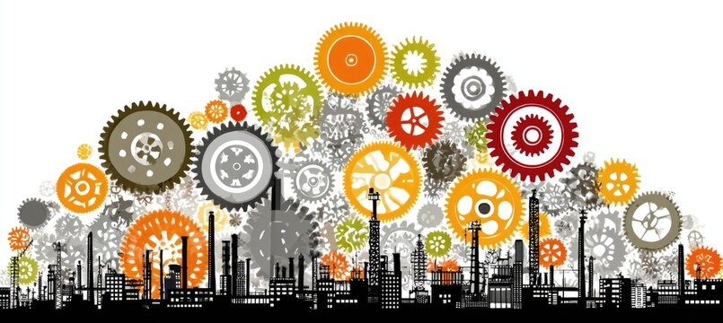 Cityscape with Colorful Circles Design