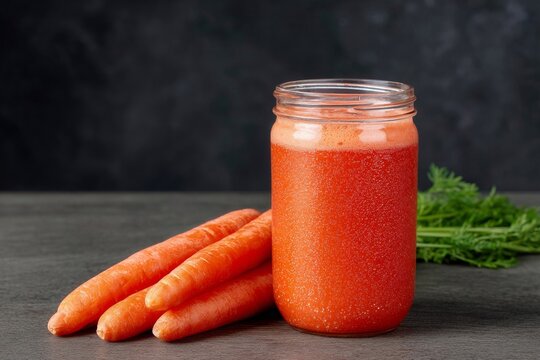 Juicy carrot smoothie in mason jar, autumn harvest vibes, rustic tranquility, World Carrot Day inspiration, vibrant root elixir