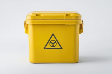 Bright Yellow Hazardous Waste Container with Caution Symbol