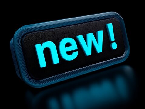 Bright blue neon sign announcing something new