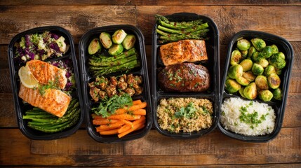Colorful Healthy Meal Prep with Salmon, Vegetables, and Grains