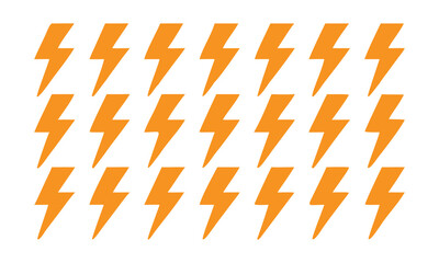Repeating Pattern of Orange Lightning Bolt Symbols on White thunderbolt electricity