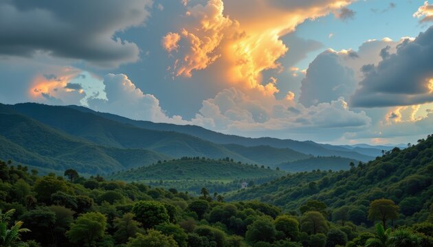 a lush rainforest turning into cleared land, glowing co2 clouds rising, atmosphere warming, cinematic visuals, ultra detailed educational tone
