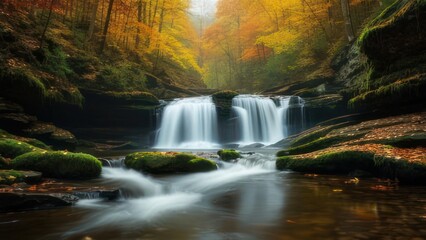 Fototapeta premium Autumnal waterfall in a forest