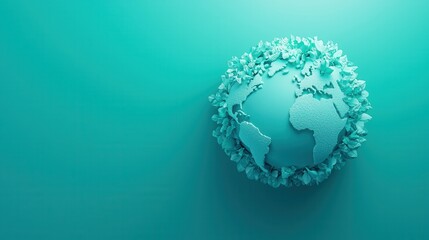Fototapeta premium wold ozone day. Stylized globe surrounded by leaves on a teal background.