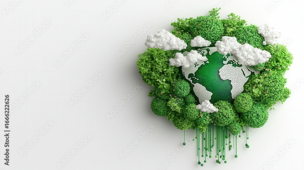 Poster wold ozone day. conceptual tree design symbolizing nature and technology integration.