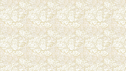 Seamless cloud pattern vector background texture in white and gold for design needs