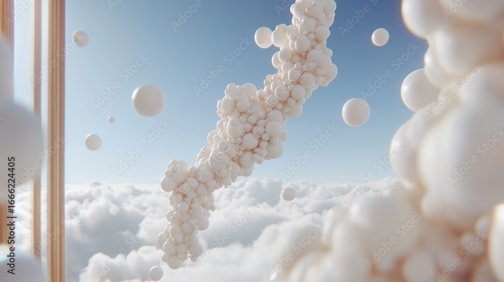 Poster wold ozone day. dreamy clouds with abstract floating shapes in a serene sky.