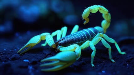 Fototapeta premium Bioluminescent scorpion in dark