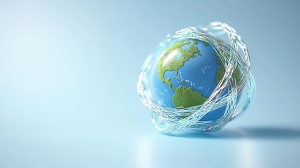 wold ozone day. Globe encircled by wires on a blue background symbolizing connectivity.