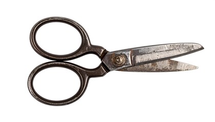 Antique Tailor Scissors with Detailed Texture and Open Blades Isolated