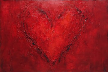 Abstract Red Heart Painting With Sparkle Texture