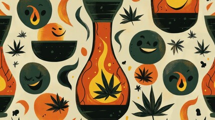 Happy lava lamp with cannabis leaf pattern.