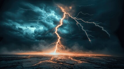 Dramatic storm with lightning striking ground creating a scene of power and force