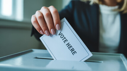Person casting a ballot into a box.