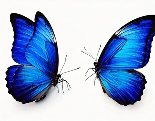  Set two beautiful blue tropical butterflies with wings spread and in flight isolated on whit.jpg