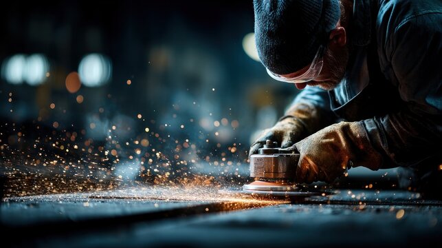 Precision Metalwork: Grinding Sparks and the Dedicated Craftsman at Work