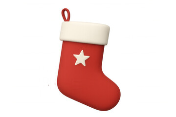 3d rendering of a red christmas stocking with a white star, hanging against a transparent background, perfect for holiday projects
