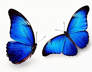  Set two beautiful blue tropical butterflies with wings spread and in flight isolated on whit.jpg