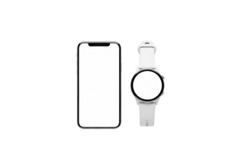 Blank mockup smartphone and smartwatch for transparent png background isolated for tech UI presentation