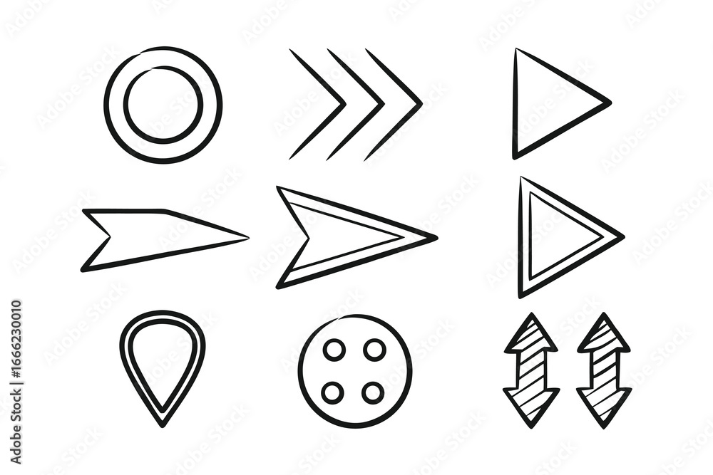 Poster abstract navigation ui icons bundle – minimalist line art, black stroke, vector