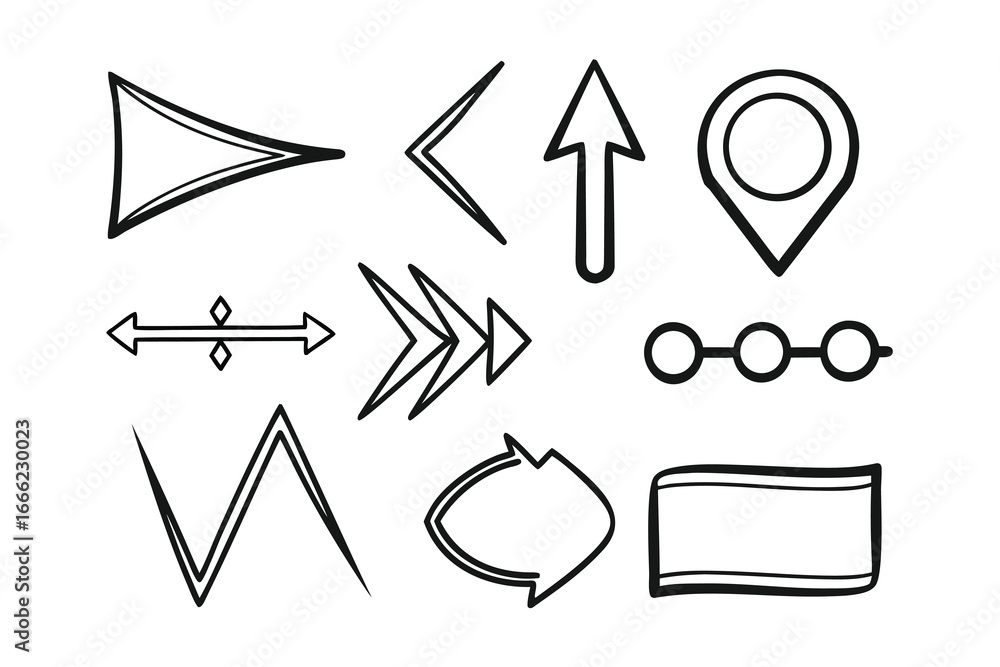 Poster abstract navigation ui icons bundle – minimalist line art, black stroke, vector