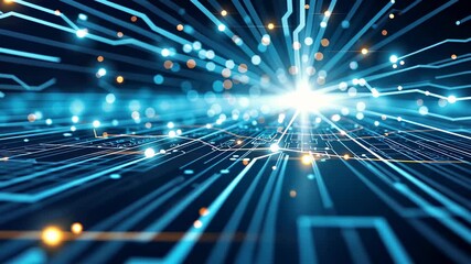 Digital Network Data Flow - Glowing Blue Technology Streams with Light Burst for Tech Presentations, Corporate Videos, and Digital Transformation Concepts - Powered by Adobe
