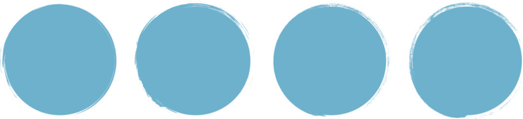 Blue hand-drawn circle shapes set, grunge round paint stroke design elements, simple abstract textured icons for creative decoration, logo, highlight, and modern graphic projects.